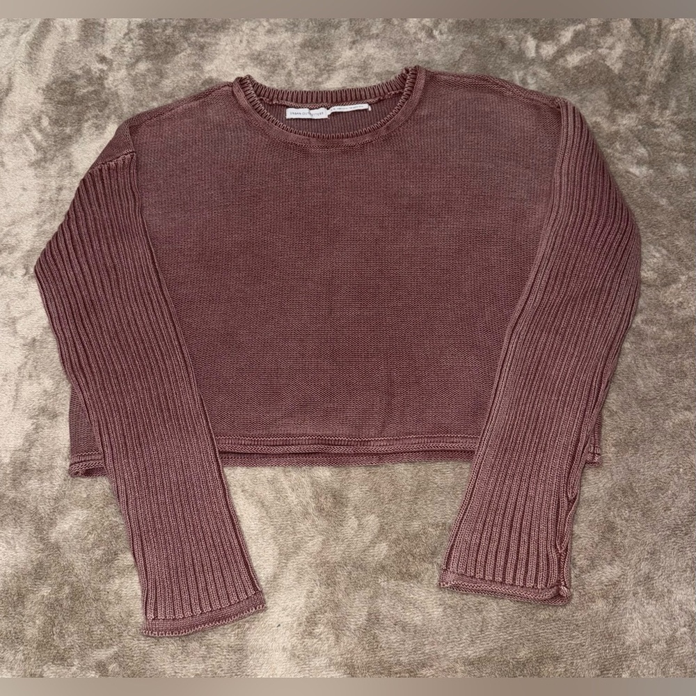 URBAN OUTFITTERS Cropped Knit Long Sleeve Sweater in Faded Red Size Large